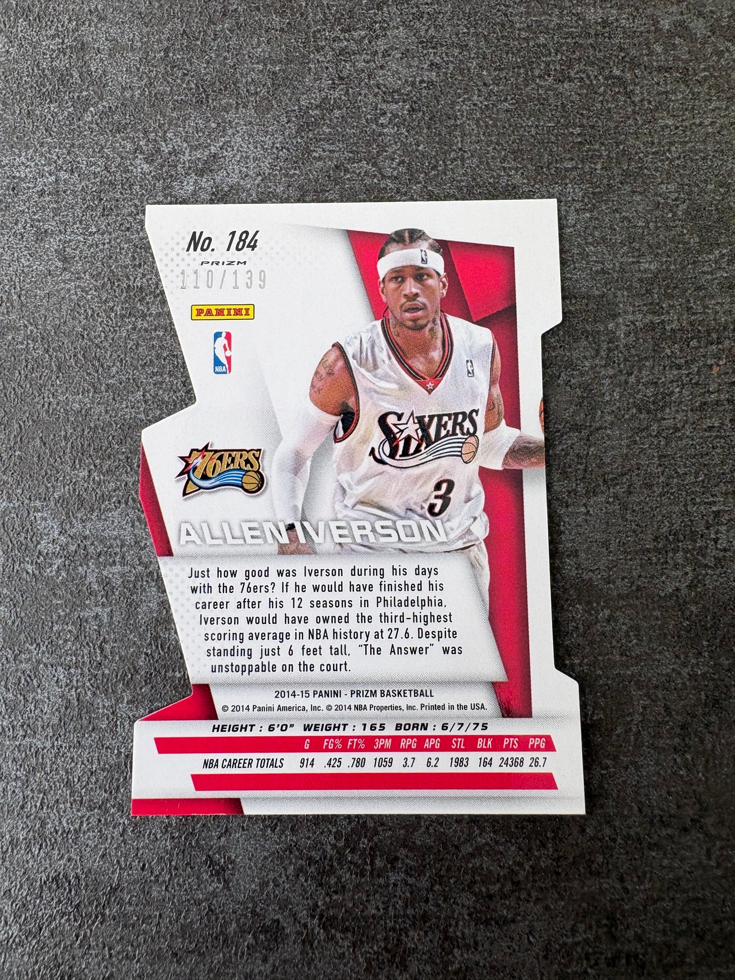 【2014-15 Panini Prizm Basketball ALLEN IVERSON ORANGE DIE-CUT PRIZM #184】