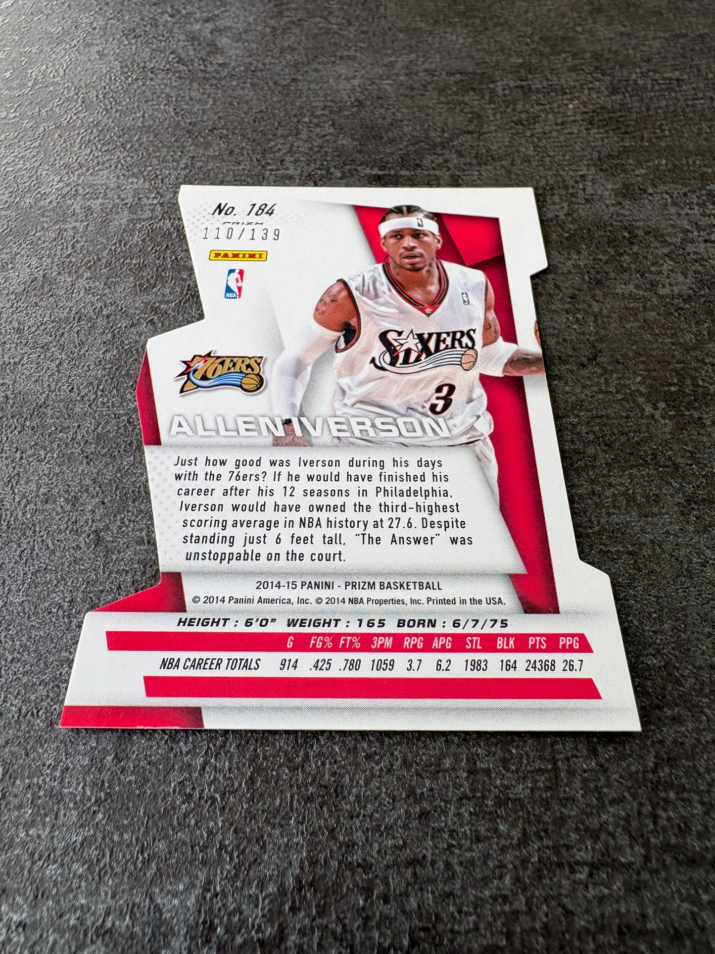 【2014-15 Panini Prizm Basketball ALLEN IVERSON ORANGE DIE-CUT PRIZM #184】